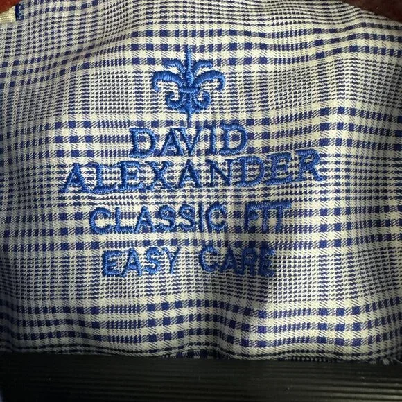 David Alexander Shirt Mens 18 Classic Fit Blue Plaid Cotton Long Sleeve NEW Easy - Picture 5 of 9